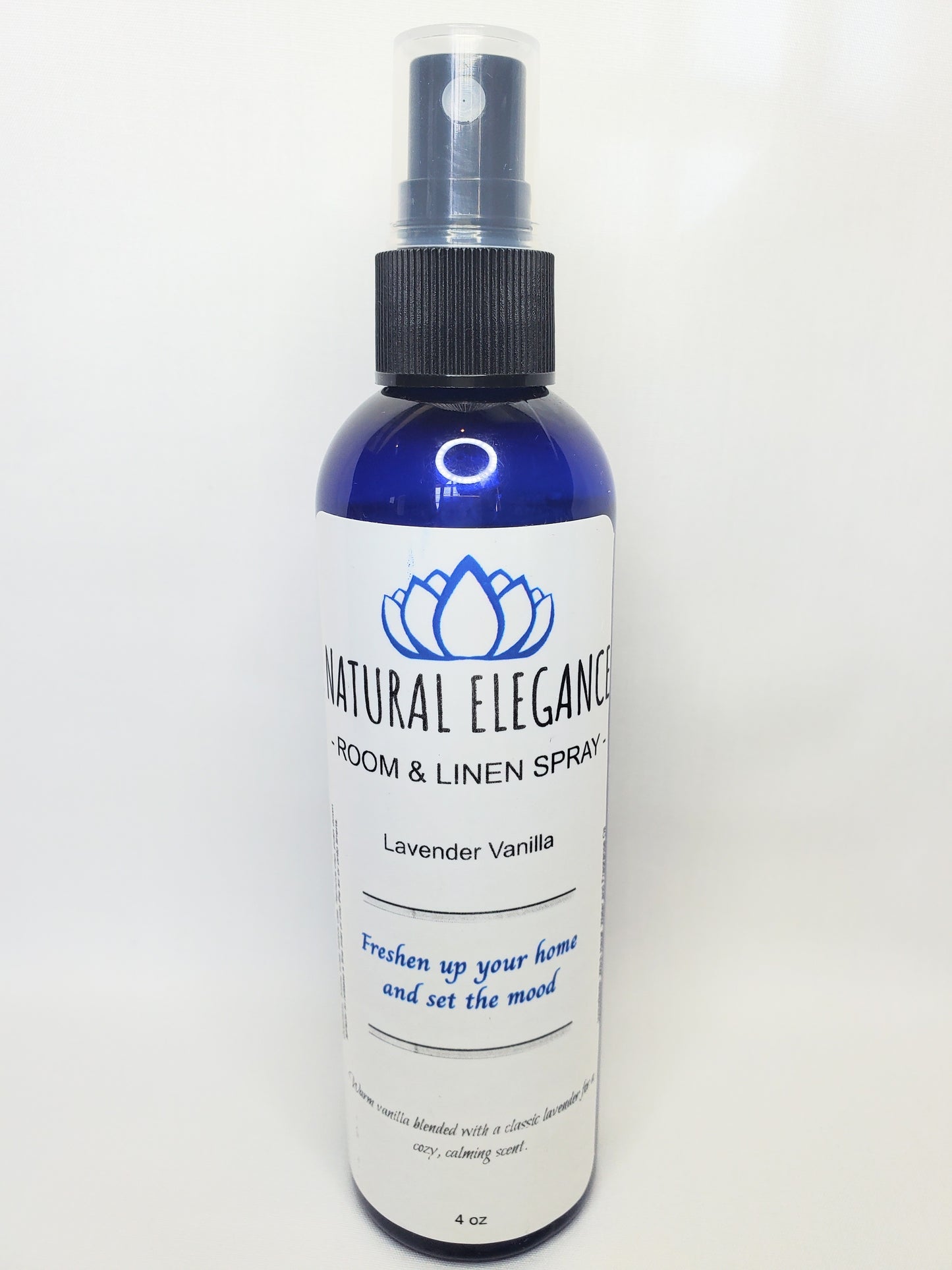 Natural Elegance Products Lavender Vanilla fresh aromatherapy air freshener refreshing calming long lasting odor elimination all natural handmade vegan best room and linen spray