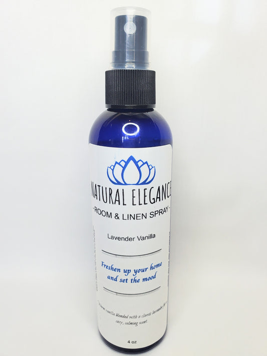 Natural Elegance Products Lavender Vanilla fresh aromatherapy air freshener refreshing calming long lasting odor elimination all natural handmade vegan best room and linen spray