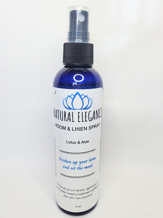 Natural Elegance Products Lotus  & Aloe fresh aromatherapy air freshener refreshing calming long lasting odor elimination all natural handmade vegan best room and linen spray