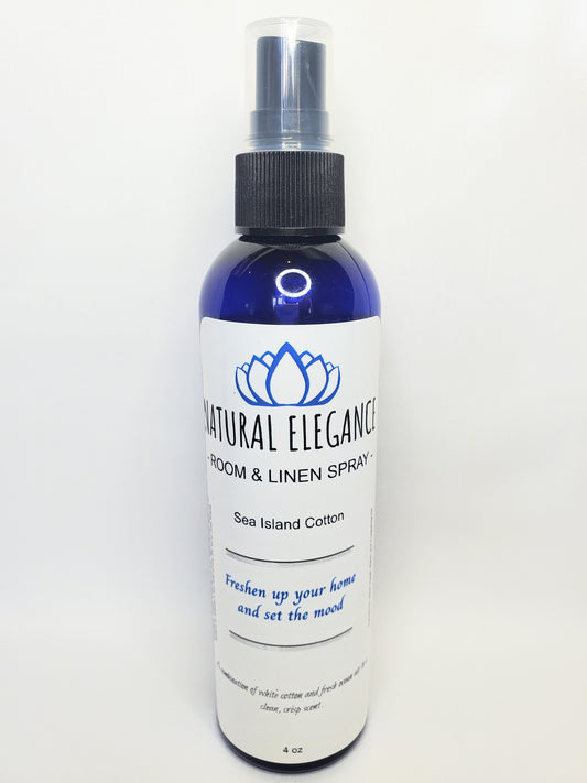 Natural Elegance Products Sea Island Cotton fresh aromatherapy air freshener refreshing calming long lasting odor elimination all natural handmade vegan best room and linen spray